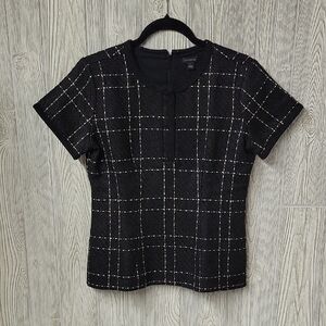 Ann Taylor Short Sleeve Black and White Windowpane Top Womens Size 0